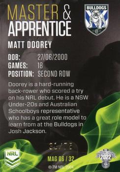 2022 NRL Traders - Master & Apprentice Green #MAG06 Matt Doorey Back